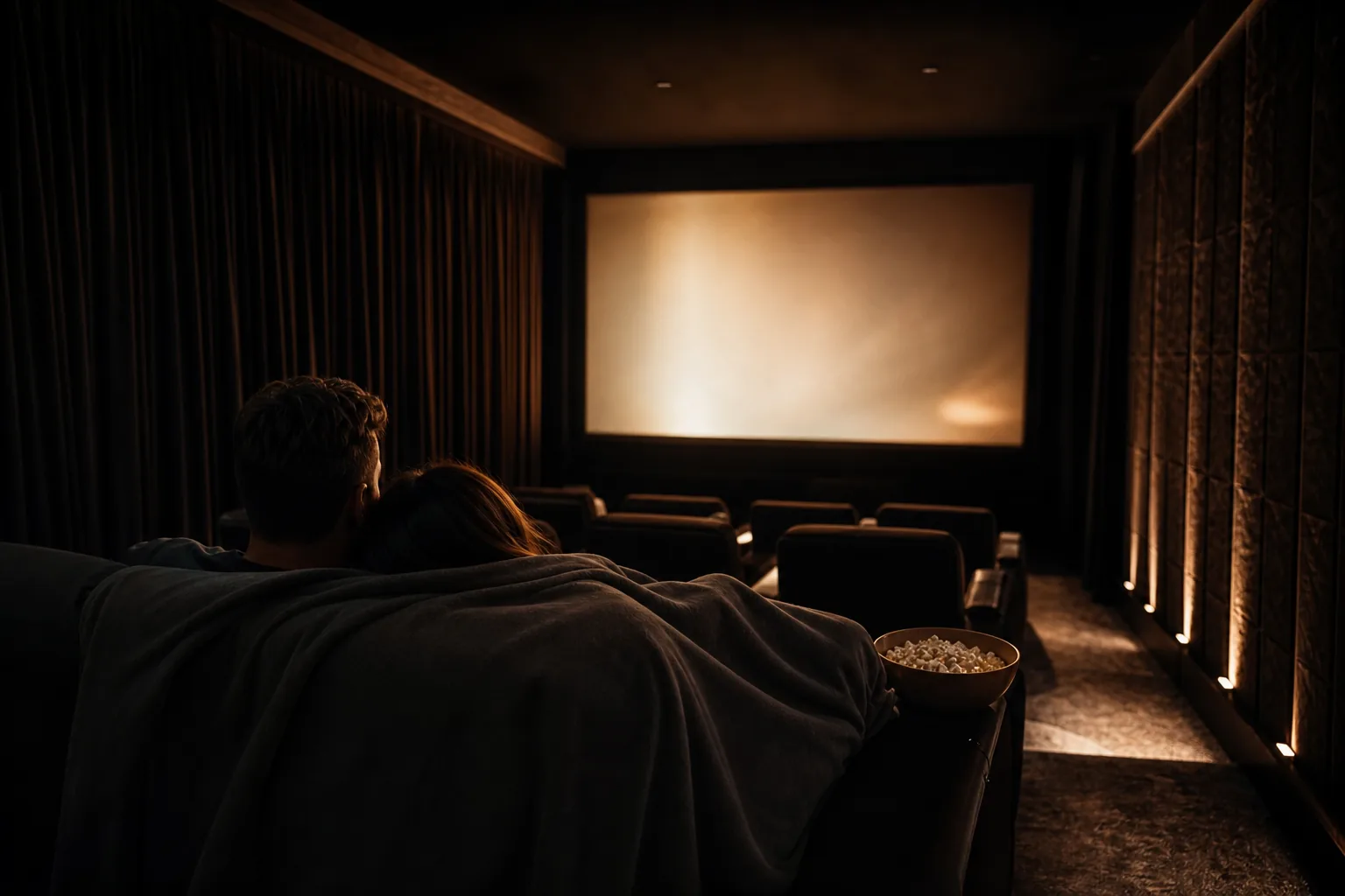 A quiet late-night movie in a private theater