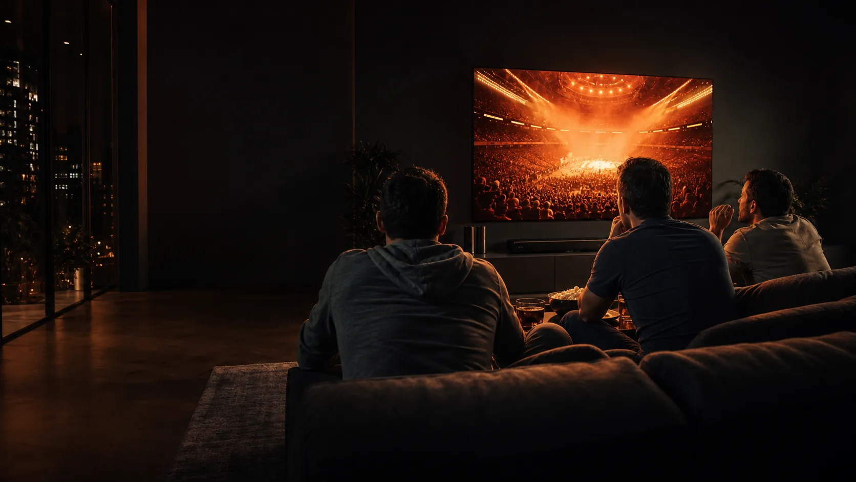 Friends watching a major live event at home