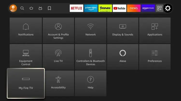 Hover over the Settings icon and click My Fire TV.