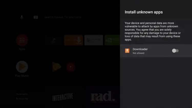 Within the Install unknown apps screen, find and click Downloader.